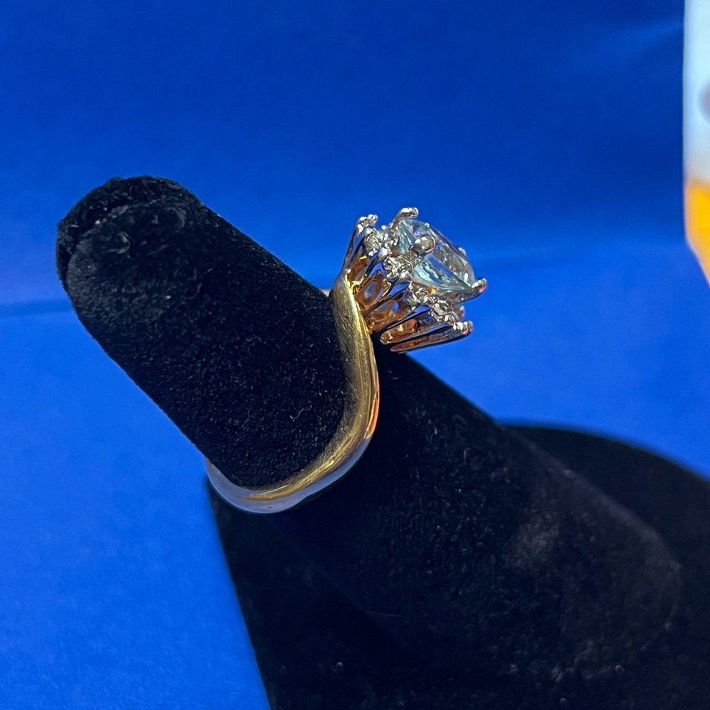 NWOT, 18 karat gold electroplated (GEA) genuine Aquamarine.  Sz 4.5 - Picture 3 of 7